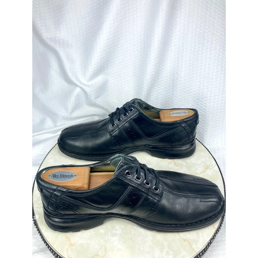 Clarks Touareg Vibe Leather Lace Up Oxford Shoes Men 9.5 Black Bicycle Toe Comfy